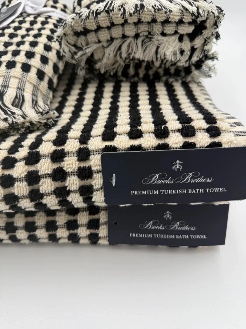 Brooks Brothers 6 Pc Premium Turkish Bath Hand Tip Towel Set Black Ivory NWT